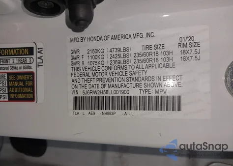 2020 Honda Cr-V Awd Ex from USA, damaged, VIN 5J6RW2H58LL001900